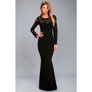 Lulu’s Whenever You Call Black Lace Detail Maxi Dress